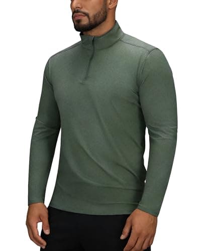 Image of 33,000ft Men's Active Sports Shirts Long Sleeve Running Top Quick-Dry Training Golf Tops Light Sweatshirts Breathable Pullover 1/4 Zip Gym Clothing for Fitness Hiking Military Green Heather L