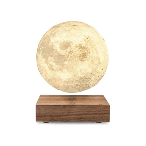 Image of Gingko Design Smart Moon Lamp – 3D Printed LED Lunar Light with Walnut Wood Base – Rechargeable Floating Magnetic Moon Night Light for Home, Office, Bedroom, Gifts & Decor
