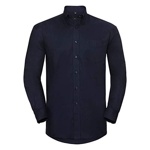 Image of Russell Collection Mens Long Sleeve Easy Care Oxford Shirt (17.5inch) (Bright Navy)