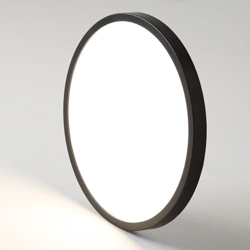 Image of Mikeru 40cm/15.8inch Slim Ceiling Light, 3000K Warm Light Black Hallway Lights 38W Bathroom Plastic Flush Mount Ceiling Lights Ultra Thin for Bedrooms, Offices, Basements