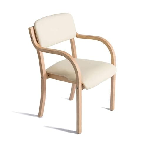 Image of Solid Wood Dining Chairs with Arms Kitchen Chair Upholstered Living Room Armchair with Backrest Modern Office Leisure Lounge Reception Cafe Chairs Accent Armrests Max Load 150kg ( Color : Beige-PU )