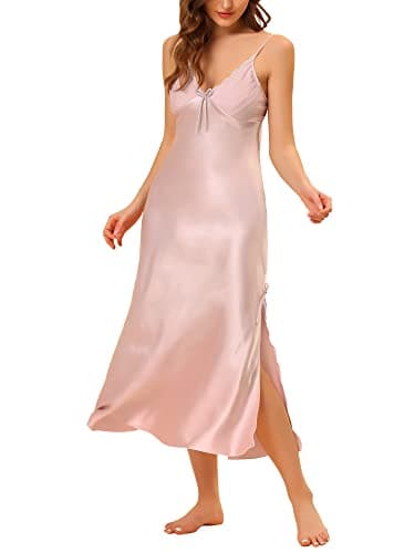 Image of cheibear Womens Satin Pajama Dress Wedding Lingerie Chemise Sleepwear Camisole Silky Bride Slip Nightgowns Light pink S