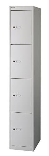 Image of Office Hippo Bisley Steel Locker, Four Door, Fully Lockable Metal Storage, Metal Cabinet, Goose Grey, 30.5 x 45.7 x 180.2 cm