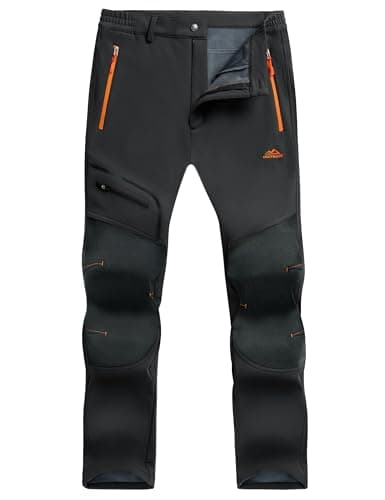 Image of TACVASEN Winter Trousers - Men's Softshell Waterproof Thermal Fleece Hiking Pants, Thick - Black, 34