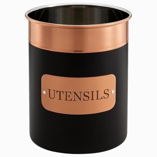 Image of Maria`s Selection Black Stainless Steel with Copper Kitchen Utensil Storage Holder, kitchen Utensil Holder Black