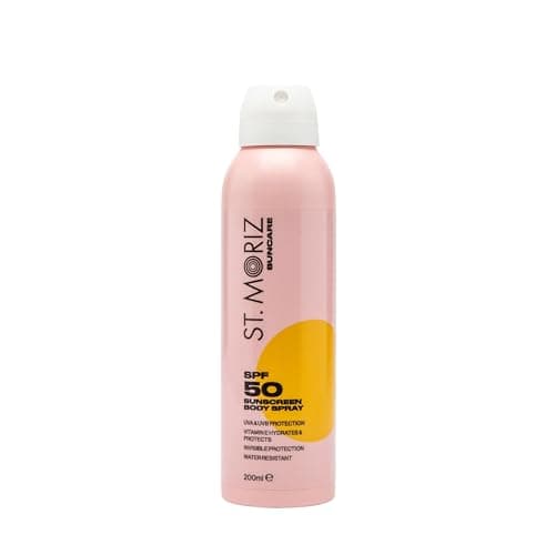 Image of ST. MORIZ Suncare SPF 50 Sunscreen Body Spray | Hydrating UVA & UVB SPF 50 Invisible Protection Sun Spray Mist for Body with Vitamin E | Water Resistant | Dermatologically Tested | Vegan | 200ml