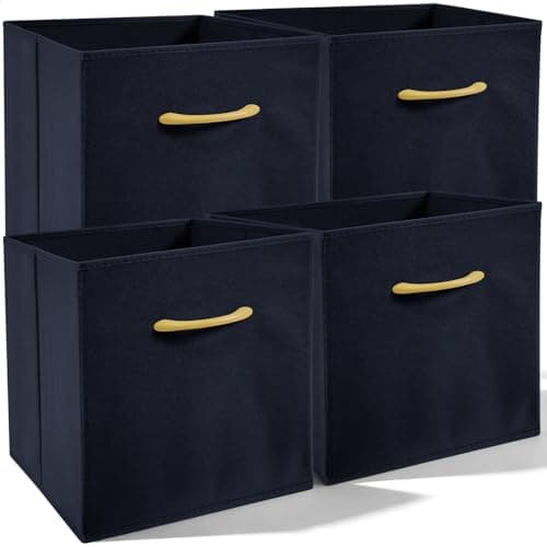 Image of Amazing Tour 4 PCS Cube Storage Boxes 30x30x30 Navy Blue,Foldable Fabric with Handles Collapsible for Home Office Nursery Organiser - Clothes Basket Containers