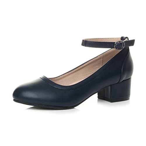 Image of AJVANI Low mid Block Heel Mary Jane Casual Buckle Court Shoes Size 6 39