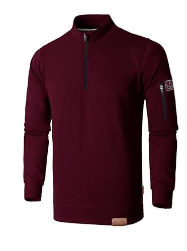 Image of JRC Just Royal Clothing Mens Quarter Zip Mock Neck Fleece Jumpers with Sleeve Zip Pocket, Casual 1/4 Zip Sweatshirts, Pullover, Sweater (Maroon, XXXL)