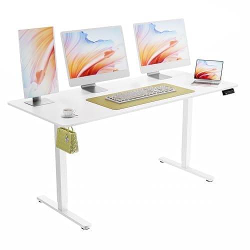Image of ERGOMAKER Electric Standing Desk 160x70cm, Height Adjustable Stand Up Desk with Backpack Hook and Memory Smart Handset, White