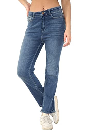Image of MYT Womens Magic Shaping Straight Leg Jeans Stretch High Waisted Ladies Denim Trousers Mid Blue 12