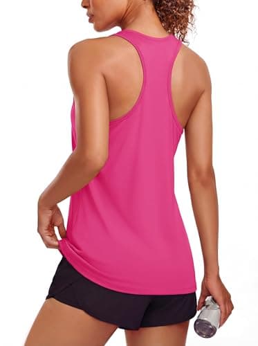 Image of MAGCOMSEN Tank Tops Women Workout Gym Sports Vest Running Yoga Racerback Tank Atheletic Breathable UPF 80+ Top, Rose Red, M