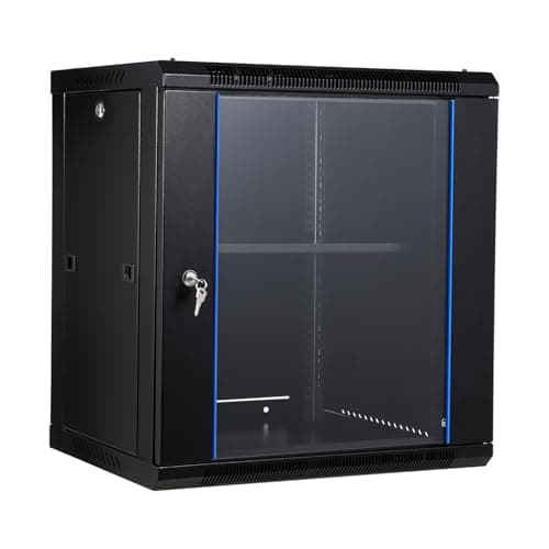 Image of 12U Wall Mount Network Cabinet - 17.7 in Deep Server Rack Enclosure with Locking Glass Door & Removable Side Panels, IT/AV Equipment Rack for Secure Data and Audio-Visual Installations