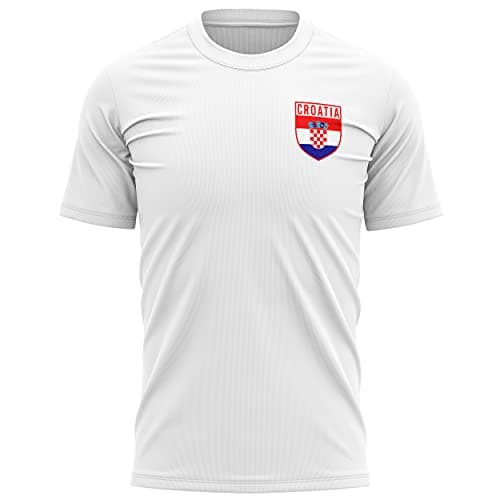 Image of Croatia Football Shirt Men - Retro Croatia Flag Badge T Shirt - Football European Country 2021 2020 Supporters Red White Chequers 1912 Tee Him - Croatian Tournament Footy Soccer Top, L, White