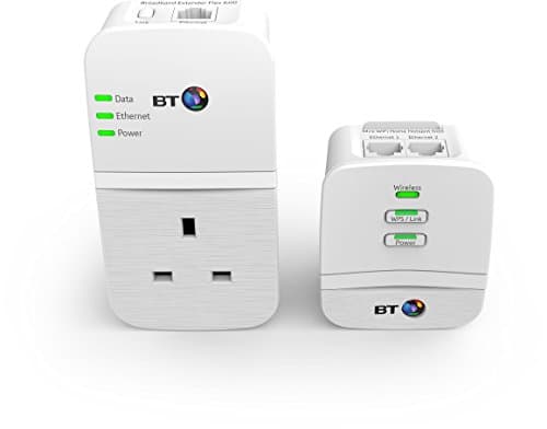 Image of BT Broadband Extender Powerline Adapter Wi-Fi Home Hotspot Flex 600 Kit, wired AV600, N150 Wi-Fi, pass-through socket