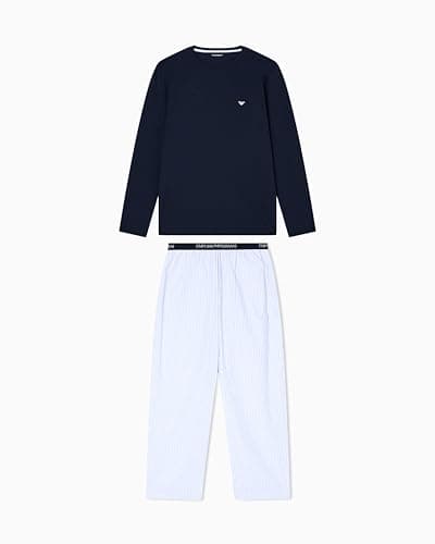 Image of Emporio Armani MAN'S YARN DYED WOVEN LONG PAJAMAS BLUE S