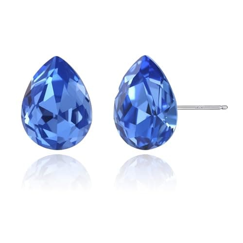 Image of Weviway Sterling Silver Blue Sapphire Teardrop Stud Earrings, Cubic Zirconia Crystal, Handmade Women's Jewellery