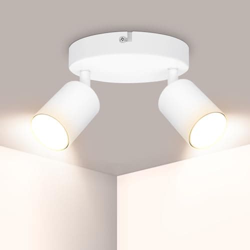Image of Ketom LED Ceiling Light Round Rotatable - 2 Way Ceiling Spotlight Fitting - Adjustable GU10 Ceiling Spotlight - White Metal Ceiling Spot Lamp - Bulb Not Included