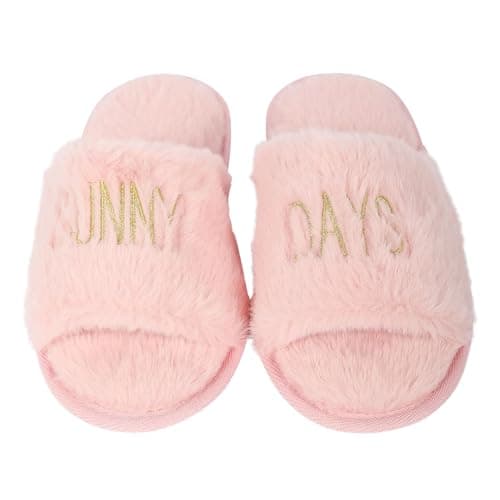Image of A2Z Womens Ladies Soft Plush Fluffy Slippers Pink Sunny Days Open Toe House Shoes - Slipper LDS Sunny Days Pink 7/8 UK
