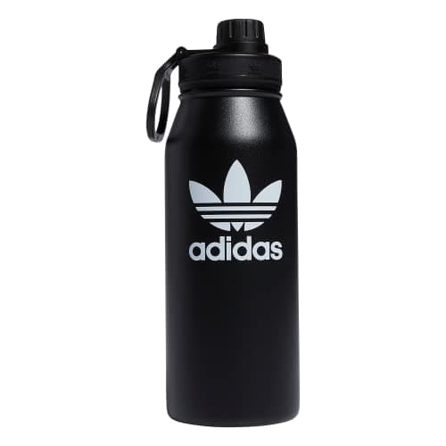 Image of adidas Originals 1 Liter (32 oz) Metal Water Bottle, Hot/Cold Double-Walled Insulated 18/8 Stainless Steel, Black/White, One Size