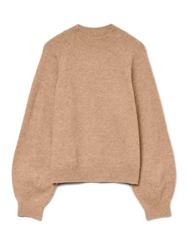 Image of VERO Moda Women's Vmleaf LS High Neck Pullover Duck Knitted Jumper, Silver Mink/Detail: w. Melange, XS