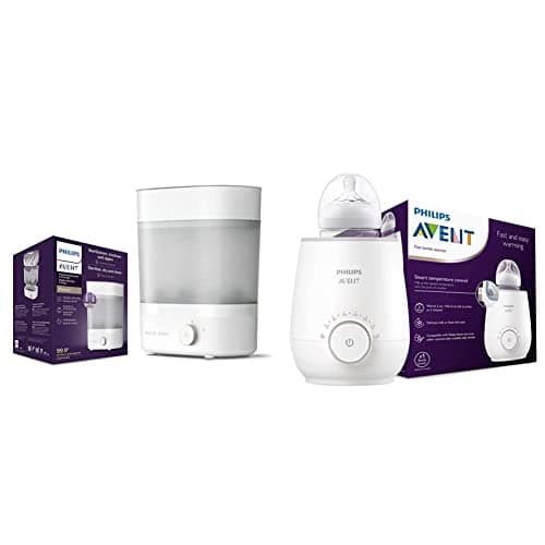 Image of Philips Avent steriliser (Model SCF293/01) & Avent Fast Bottle Warmer with Smart Temperature Control: Warms Evenly, No Hotspots – SCF358/00
