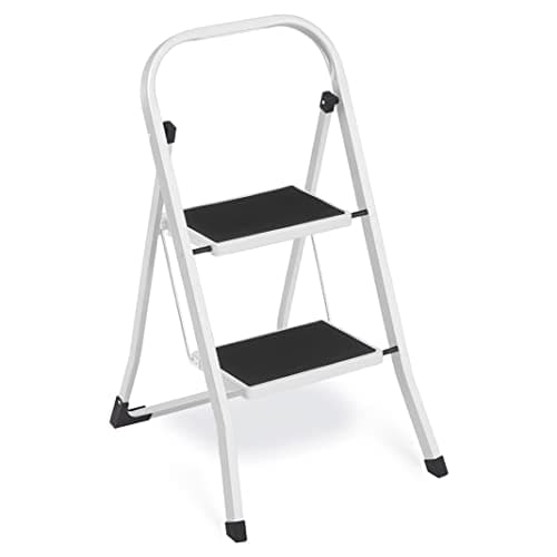 Image of SONGMICS GSL12WT Folding Ladder, 2 Steps, Alloy Steel, White, 150 kg, EN14183 Certified