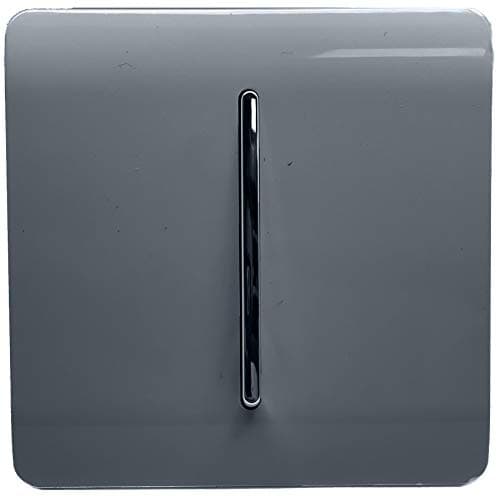 Image of Trendi 1 Gang 2 Way 240V Screwless Raised Front Plate Plastic Artistic Modern Glossy 10 Amp Chrome Rocker Single Electrical Wall Light Switch Warm Grey - ART-SS2WG