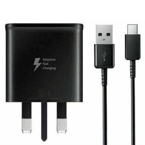 Image of Genuine Original Samsung EP-TA200 / EP-TA20 Adaptive Fast Charging Adaptive UK Wall Plug Adapter & Samsung USB A to Type C Charge Cable Lead (Black Charger & Lead)