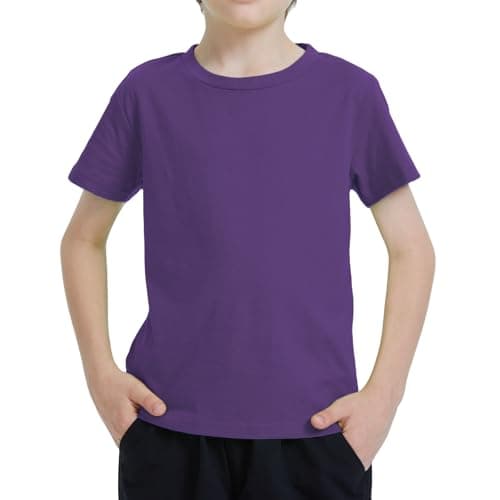 Image of Ewbob Kids Cotton Plain T-Shirt Lightweight T Shirt Short Sleeve Boys Girls Breathable Tee Tops for Children Classic Casual Unisex Shirts for Age 3-14 Years(C14-Purple-9-10Y)