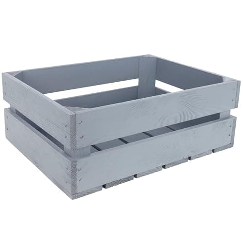 Image of Creative Deco Large Grey Wooden Crate with Handles | 40x30x15cm | Keepsake Chest Wooden Storage Box Gift Box | Vintage Farmhouse Display Basket
