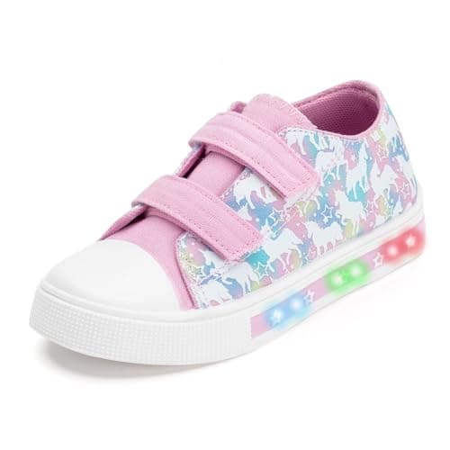 Image of Boys Girls Light Up Trainers Toddler Canvas Shoes Kids Easy Fasten Walking Shoes with Hook and Loops Size 9