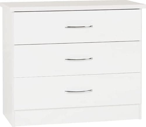 Image of Kelsey Stores Nevada Chest Of Drawers 3 Drawer Storage Cabinet Chest With Metal Handles (White Gloss)