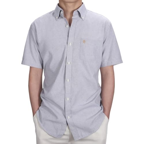 Image of Mens Short Sleeve Oxford Shirt Plain or Stripe,Classic Fit,Button Down Collar & Pocket. Holiday Apparel Leisure Shirts. By Janeo British Apparel. Cool Grey Plain, M