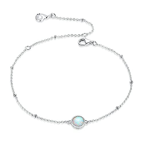 Image of LOKILOKI Gorgeous Opal Link Chain Bracelet For Women 925 Sterling Silver Bracelets With Silver Charms