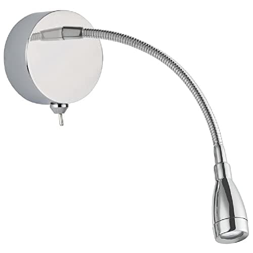 Image of Britalia LED Polished Chrome Flexible Switched Modern Reading Wall Light | 0.8W 30lm 6500k LED | IP20 | UK Approved | Bendy Stem | Toggle Switch | Bedroom Lights