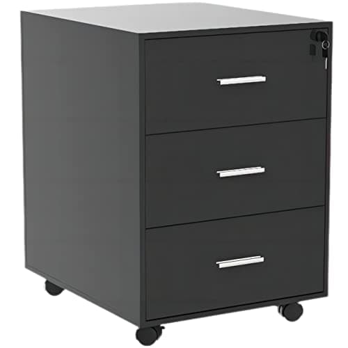 Image of NICEME 3-Drawer Mobile Filing Cabinet, Office Under Desk Storage Drawers Unit with Wheels, File Cabinet Desk Pedestal Rolling Printer Stand for Home Office Storage (Lockable, Black)