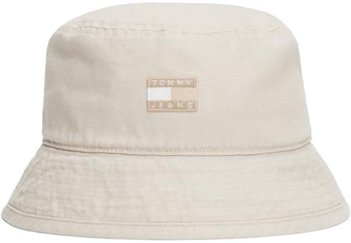 Image of Tommy Jeans Women's TJW Heritage Canvas Bucket HAT AW0AW17581 Bucket Hat, Beige (Newsprint), OS