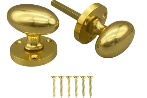 Image of SISI UK Solid Brass 65mm Victorian Style Oval Pair Mortice Knob Set Traditional Antique Door Knob for Internal & External Doors