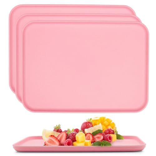 Image of 4-Pack Rectangular Plastic Serving Trays for Kitchen, Drinks, Snacks, Tea, Coffee, Breakfast, Lightweight and Durable (Pink)
