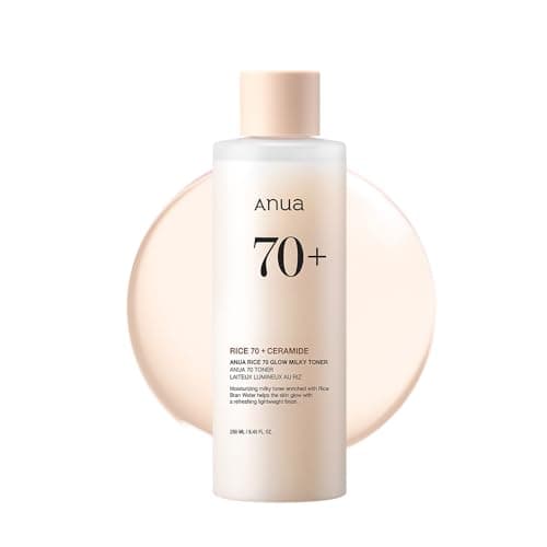 Image of Anua Rice 70 Glow Milky Toner, Glass & Dewy Skin, Hydrating & Barrier Care, Rice Water, Niacinamide, Ceramides, All Skin Types, Fragrance-Free, Non Comedogenic, Korean Skincare, 8.45 fl.oz