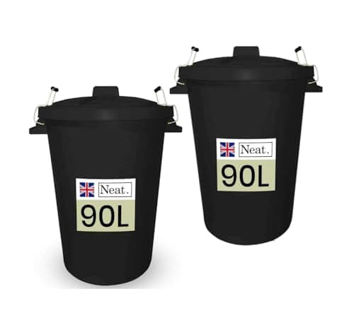 Image of NeatPlastics Dustbin 90 L, Large Dustbin for Garden with Heavy-Duty Weather Resistant and Food Grade Material, Trash Can Garbage Bin With 2 Clip Locking Lid for Indoor & Outdoor Waste, Pack of 2