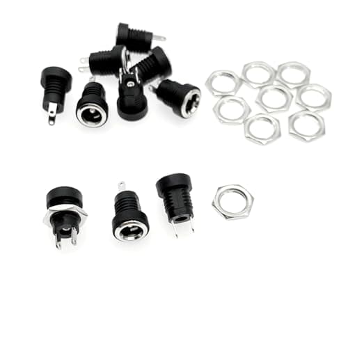 Image of JZK 10 Pcs 5.5mm x 2.1mm 2 Pins DC Power Supply Jack Socket, Female Threaded Mount Connector Adapter, Threaded DC Female Receptacle Plug