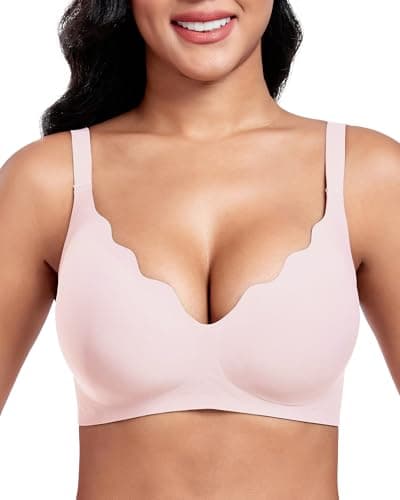 Image of Vinfact Women's Bras Plunge V Floral Non Wired Push up Padded Comfort Everyday Bra-Pink-S
