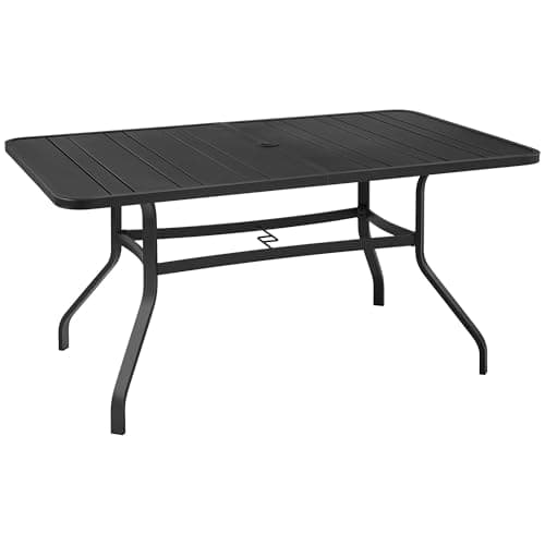 Image of Yaheetech Garden Table with Parasol Hole, 6-Seater Square Patio Dining Table with Metal Tabletop and Umbrella Hole for Deck, Balcony, Black