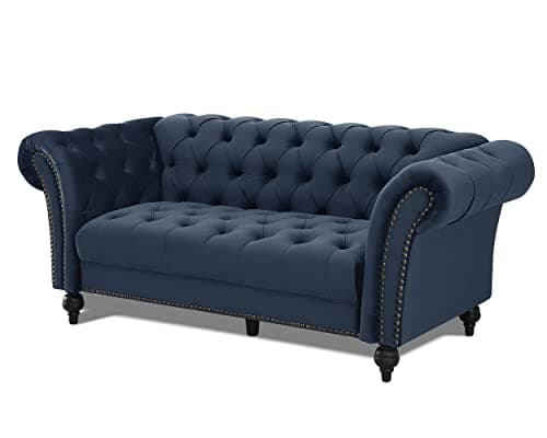 Image of Home Detail Velvet Fabric Chesterfield Sofa Upholstered 1.5 2 & 3 Seater Curved Settee Set Living Room Suite (3 Seat Sofa Only, Midnight Blue)