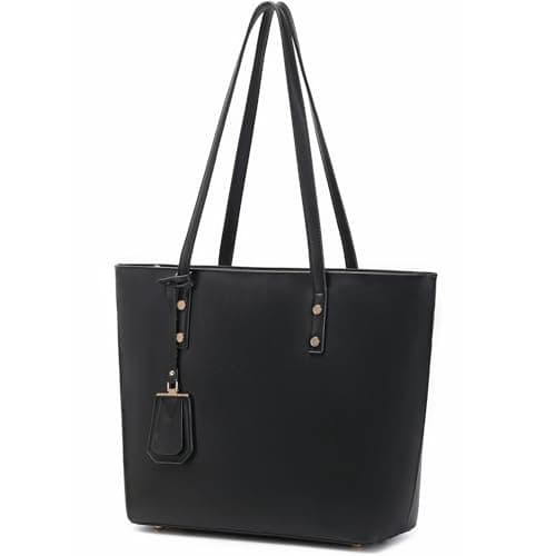 Image of MORGLOVE Women's Handbags Soft Faux Leather Large Tote Bags Large Capacity Ladies School Work Bags with Zip Black
