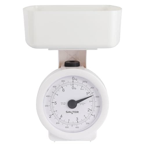 Image of Salter Mechanical Kitchen Scale – Mini Analogue Food Scale, 3kg Capacity, Includes 1L Dishwasher Safe Detachable Bowl, No Batteries, Scale Fits Inside Bowl For Compact Storage, 24 x 18cm