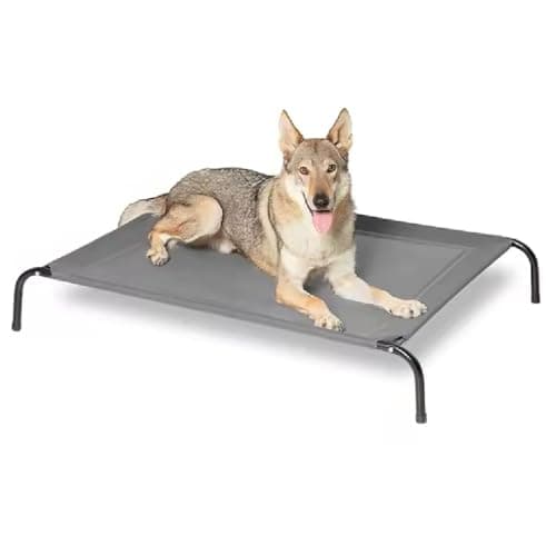 Image of HOMION Elevated Dog Bed Outdoor Raised Dog Cots Bed for Small/Medium/Large Dogs Cooling Camping Elevated Pet Bed Raised Bed for Indoor Outdoor Washable Breathable, Grey with Black Frame (Large)