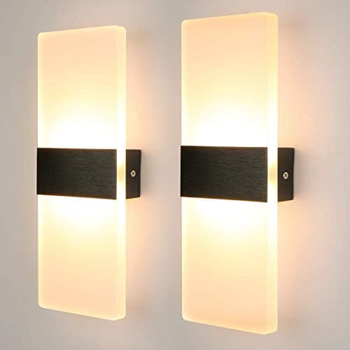 Image of Glighone LED Modern Wall Lights Indoor Wall Lamp 12W, 3000K Hardwired Black Acrylic Wall Sconce Set of 2, Dimmable Wall Lights for Living Room, Bedroom, Kitchen (Warm White)